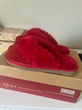 Style & Co. Red Suede Fur Slide Slippers